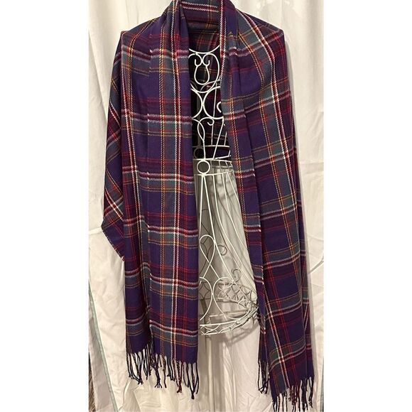 Eddie Bauer Oversized Large Plaid Fringe Scarf EXCELLENT CONDITION - Picture 1 of 5